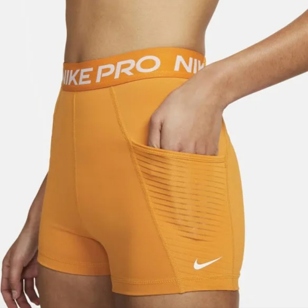 Nike Women's Orange Pro Shorts - Picture 3 of 4